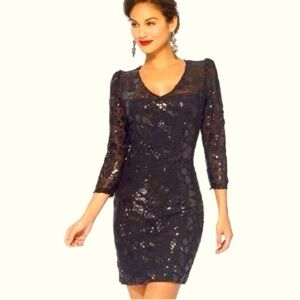 Cache Sequin Long Sleeve Cocktail Dress Size 0